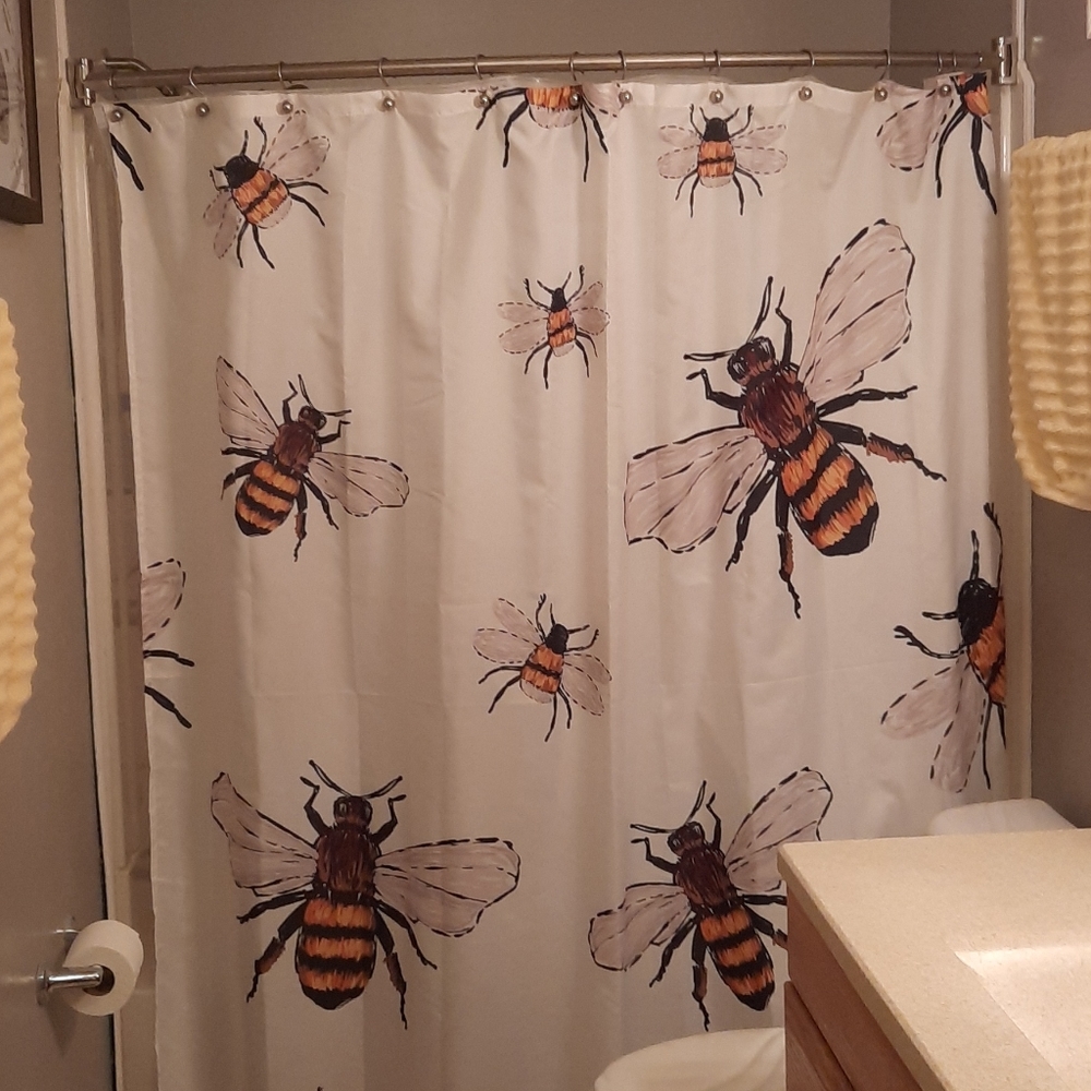 Fabric shower curtain cute bumble bee print